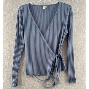 Paris Atelier Other Stories Blue Ribbed Long Sleeve Womens Wrap Top Sz S